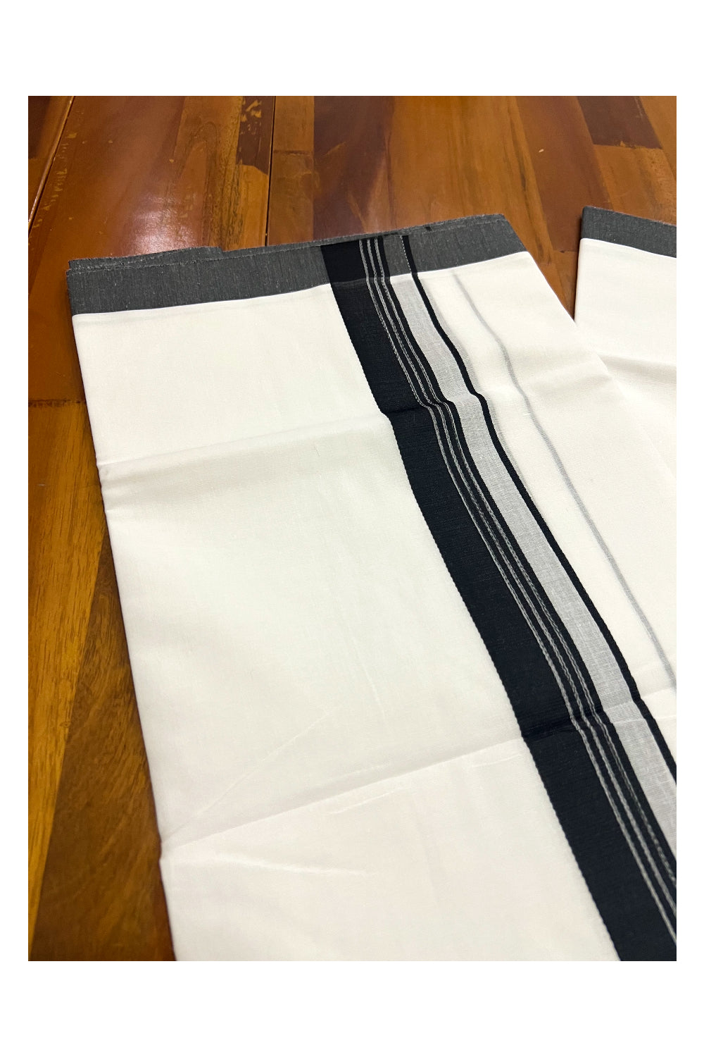 Pure White Cotton Double Mundu with Black Border (South Indian Dhoti)