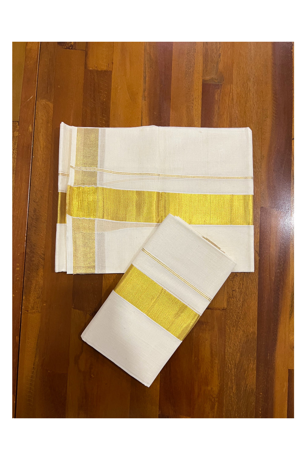 Pure Cotton Plain Kerala Single Set Mundu (Mundum Neriyathum) with Kasavu Border 2 inches 2.80 Mtrs