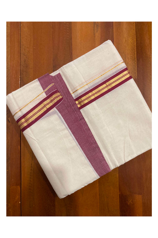 Off White Cotton Mundu with Dark Maroon and Kasavu Kara (South Indian Dhoti)