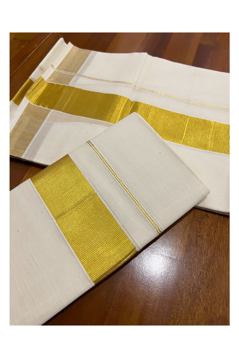 Pure Cotton Plain Kerala Single Set Mundu (Mundum Neriyathum) with Kasavu Border 2 inches 2.80 Mtrs