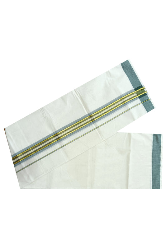 Off White Kerala Double Mundu with Kasavu and Green Kara (South Indian Dhoti)