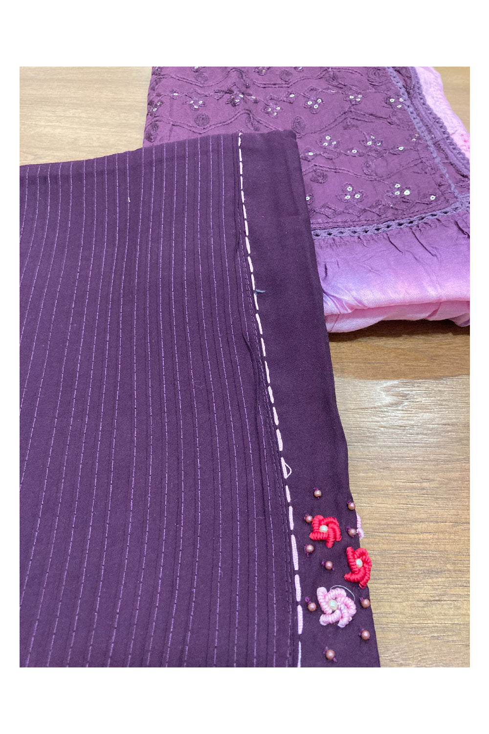 Southloom™ Semi Tussar Churidar Salwar Suit Material in Purple and Thread Work in Yoke Portion