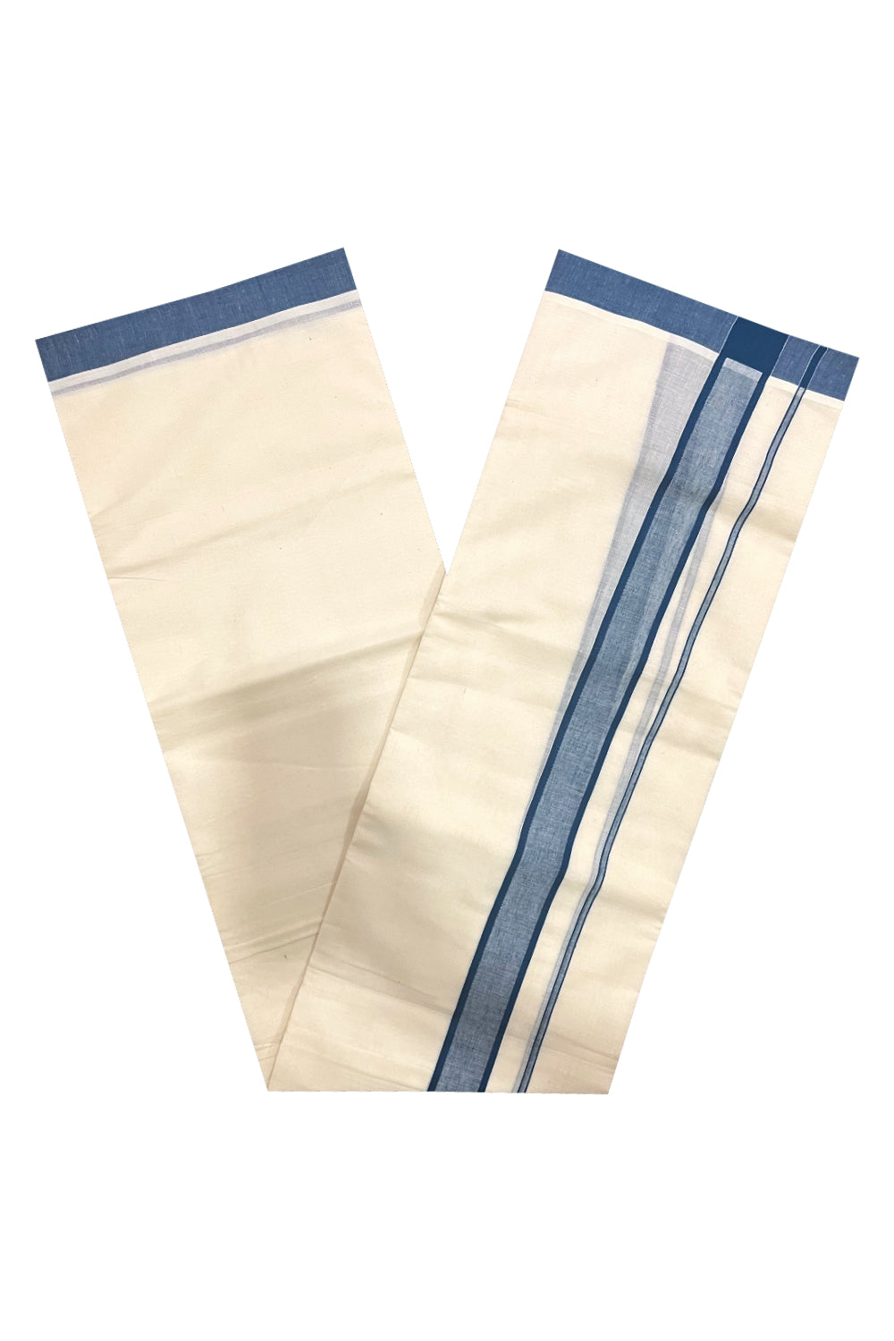 Pure Cotton Off White Double Mundu with Blue Border (South Indian Dhoti)