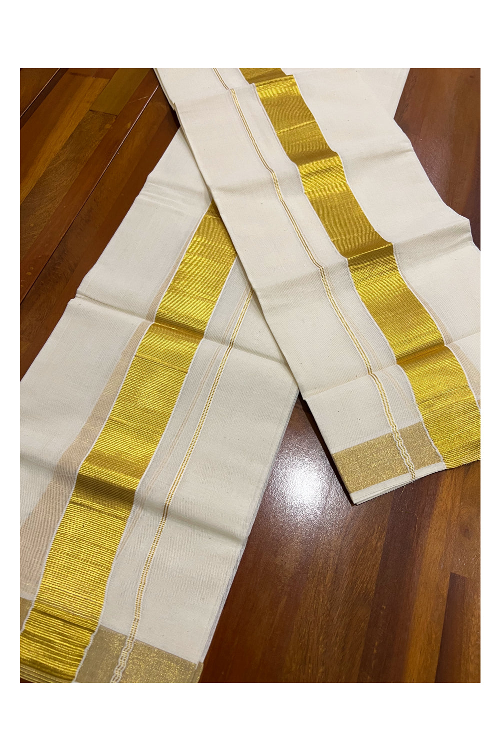 Pure Cotton Plain Kerala Single Set Mundu (Mundum Neriyathum) with Kasavu Border 2 inches 2.80 Mtrs