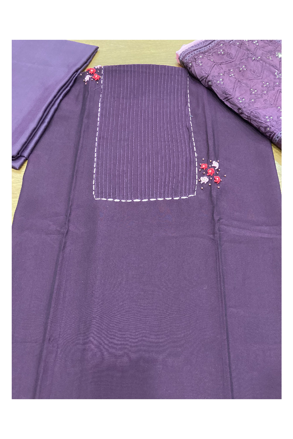 Southloom™ Semi Tussar Churidar Salwar Suit Material in Purple and Thread Work in Yoke Portion