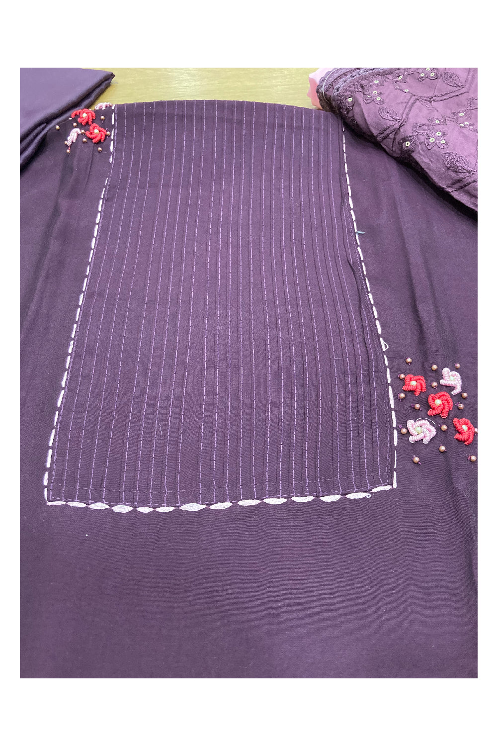 Southloom™ Semi Tussar Churidar Salwar Suit Material in Purple and Thread Work in Yoke Portion