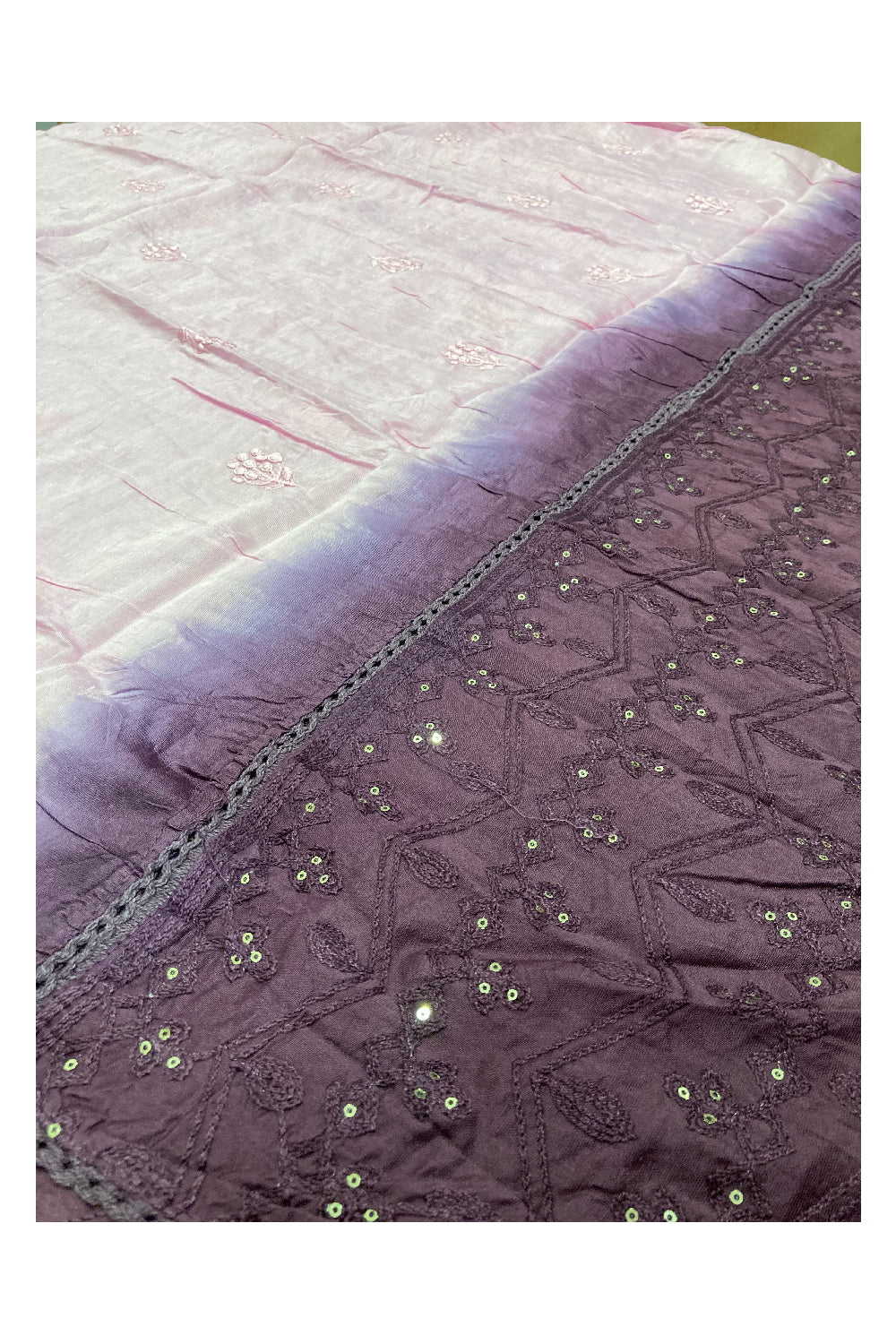 Southloom™ Semi Tussar Churidar Salwar Suit Material in Purple and Thread Work in Yoke Portion