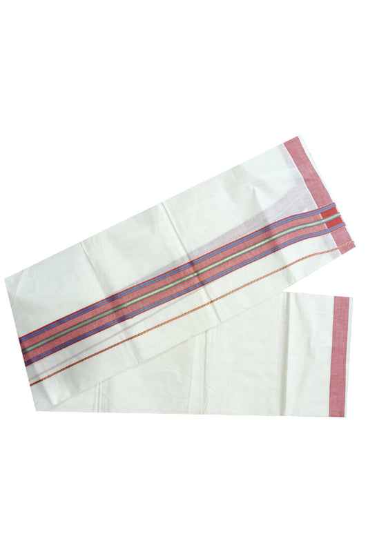 Off White Kerala Double Mundu with Kasavu and Red Kara (South Indian Dhoti)