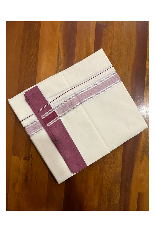 Cotton Off White Double Mundu with Maroon and Silver Kara (South Indian Dhoti)