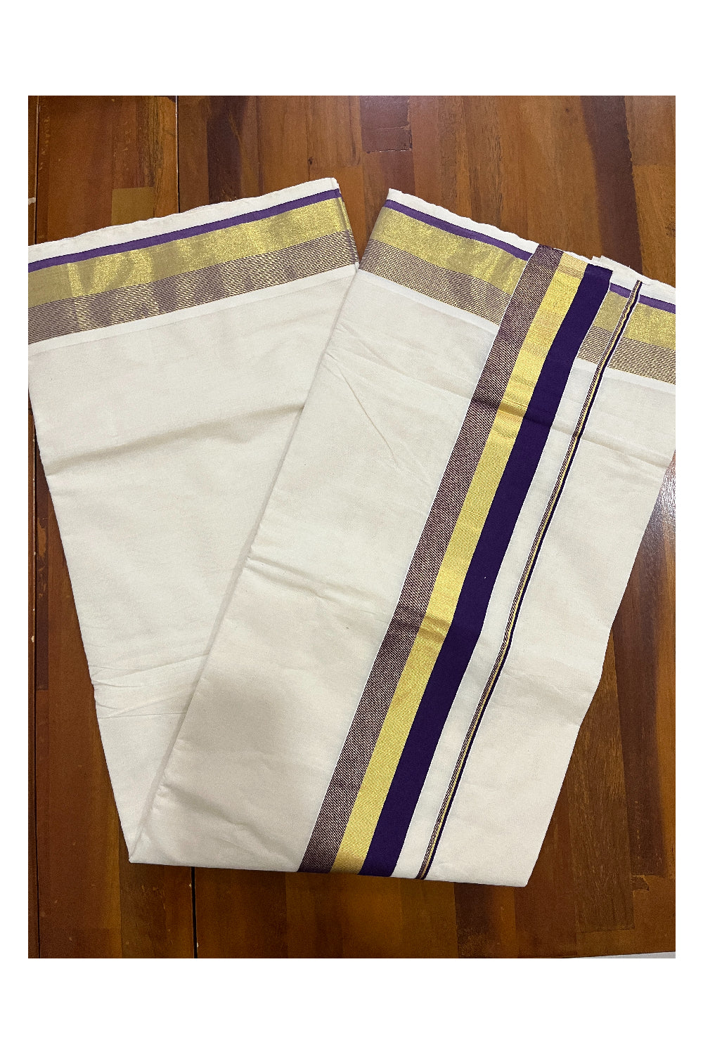 Pure Cotton Kerala Saree with Kasavu and Violet Border