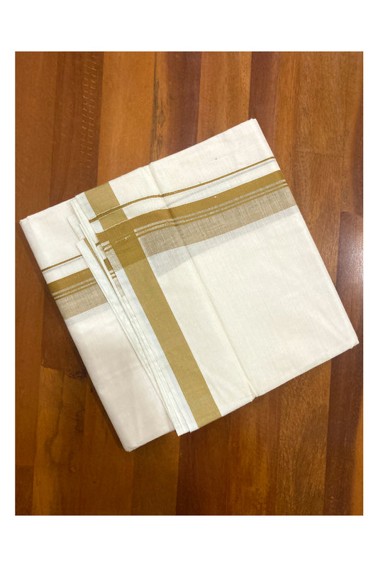 Off White Pure Cotton Double Mundu with Brown Border (South Indian Dhoti)