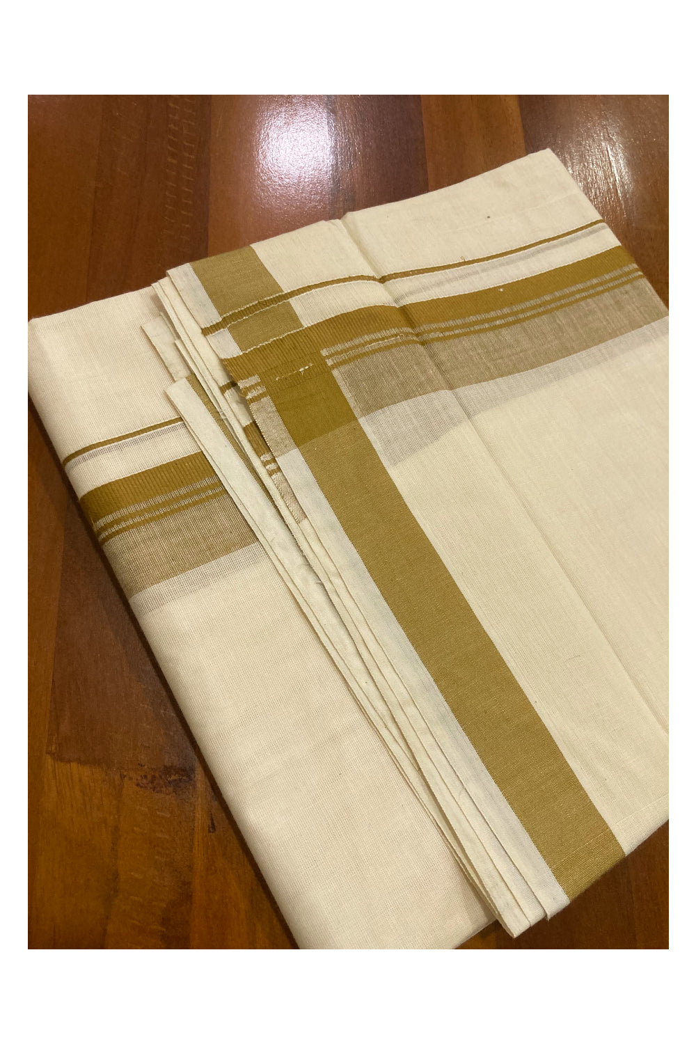 Off White Pure Cotton Double Mundu with Brown Border (South Indian Dhoti)