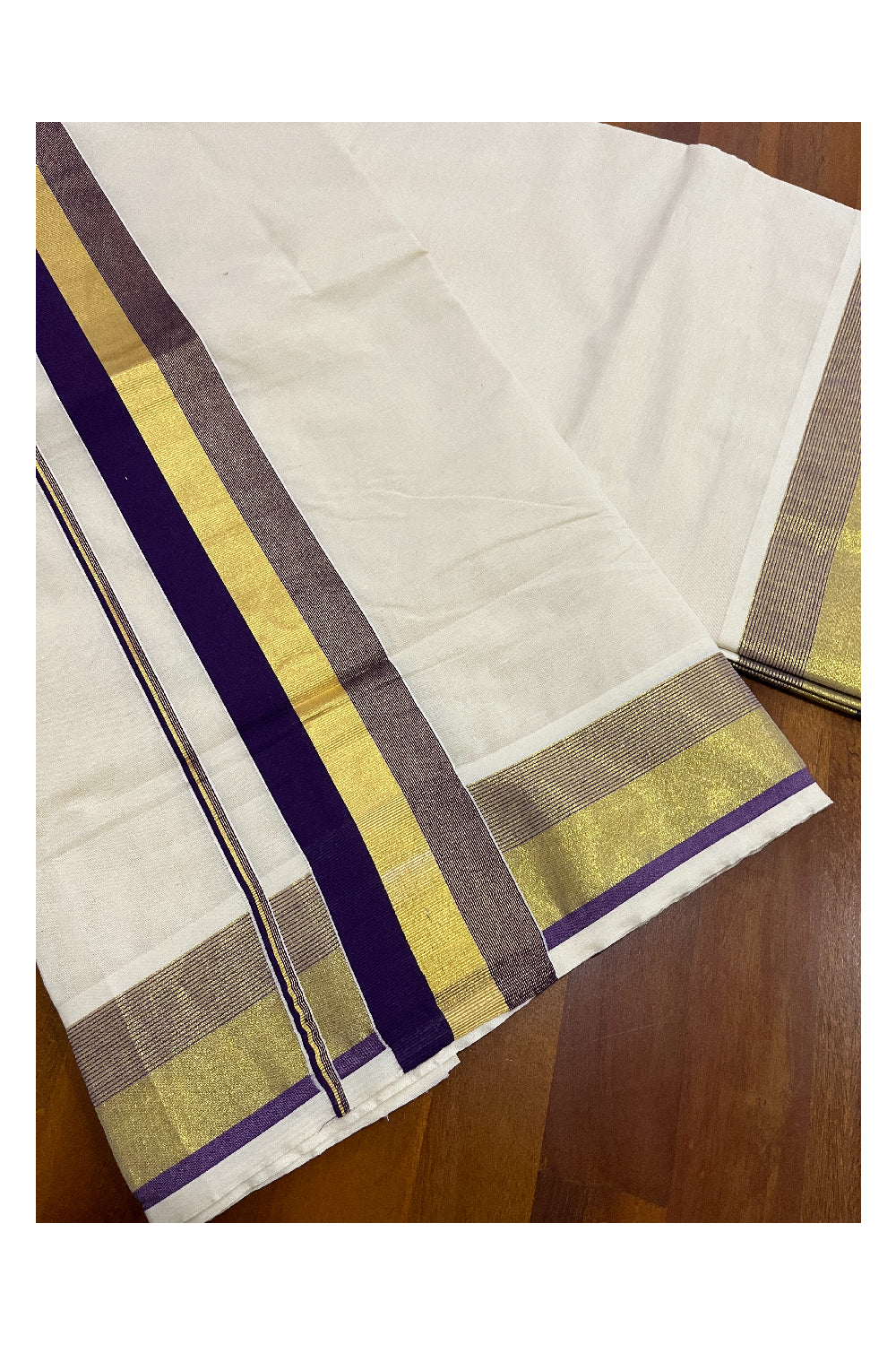 Pure Cotton Kerala Saree with Kasavu and Violet Border