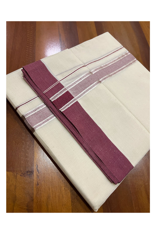 Cotton Off White Double Mundu with Maroon and Silver Kara (South Indian Dhoti)