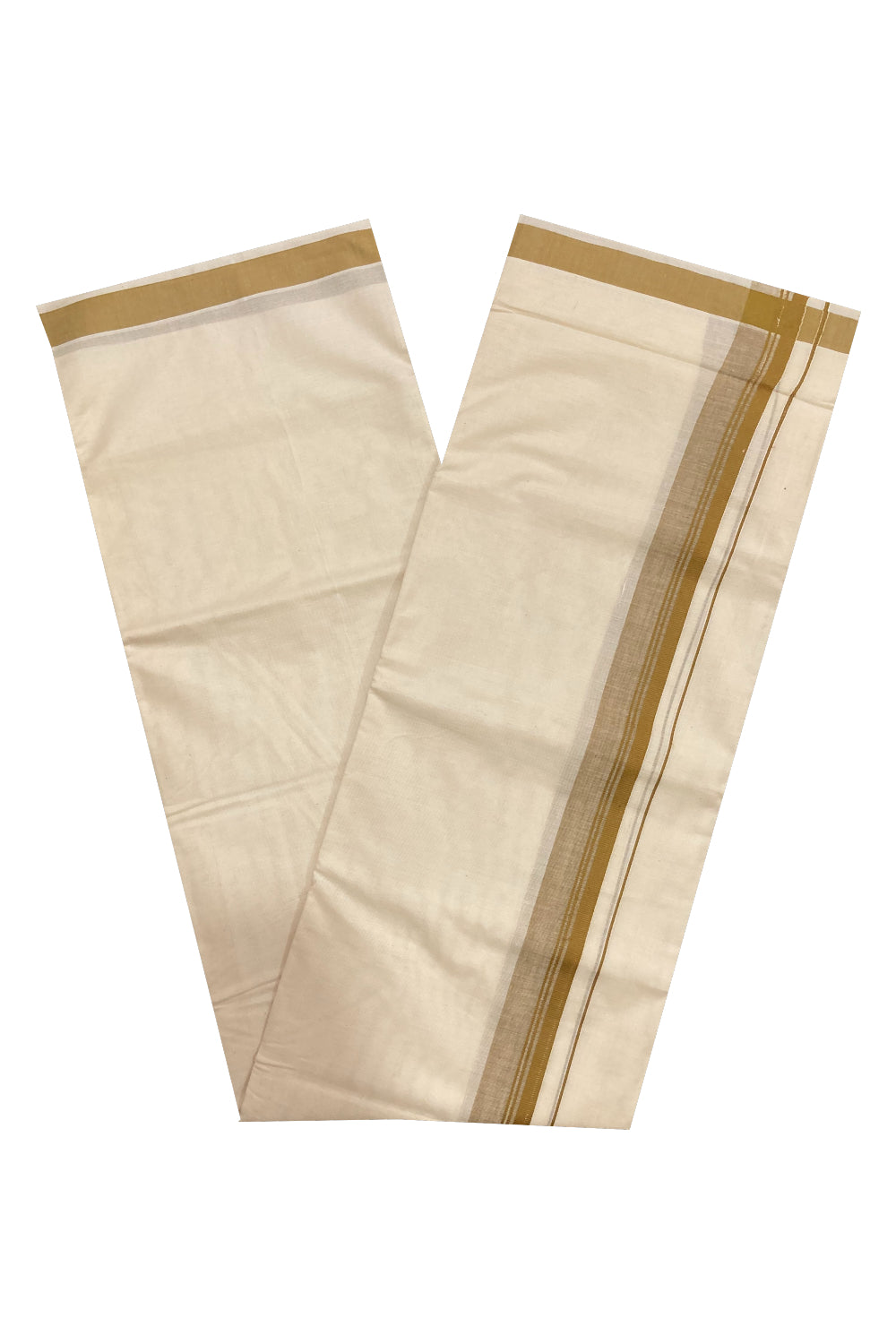 Off White Pure Cotton Double Mundu with Brown Border (South Indian Dhoti)