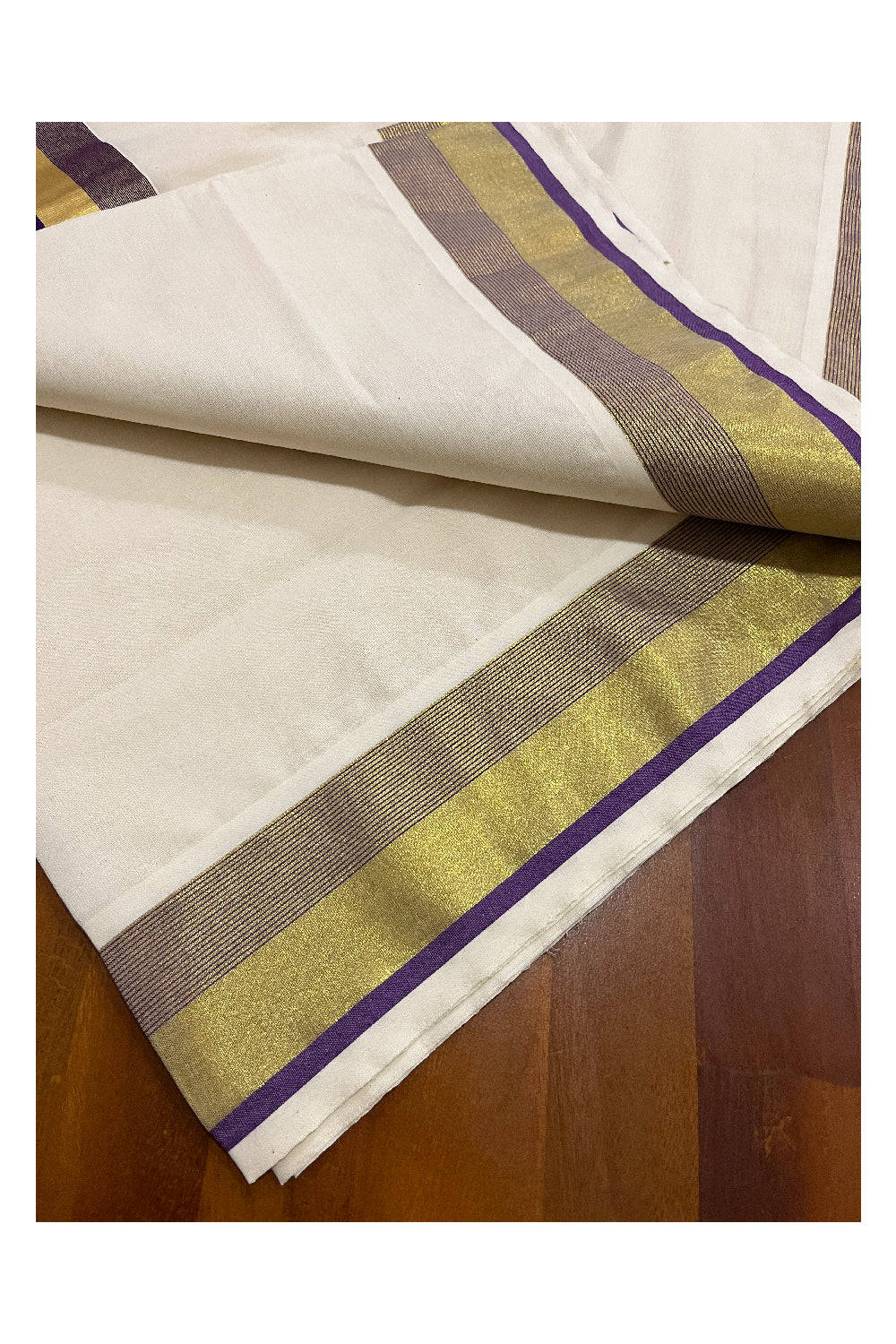 Pure Cotton Kerala Saree with Kasavu and Violet Border