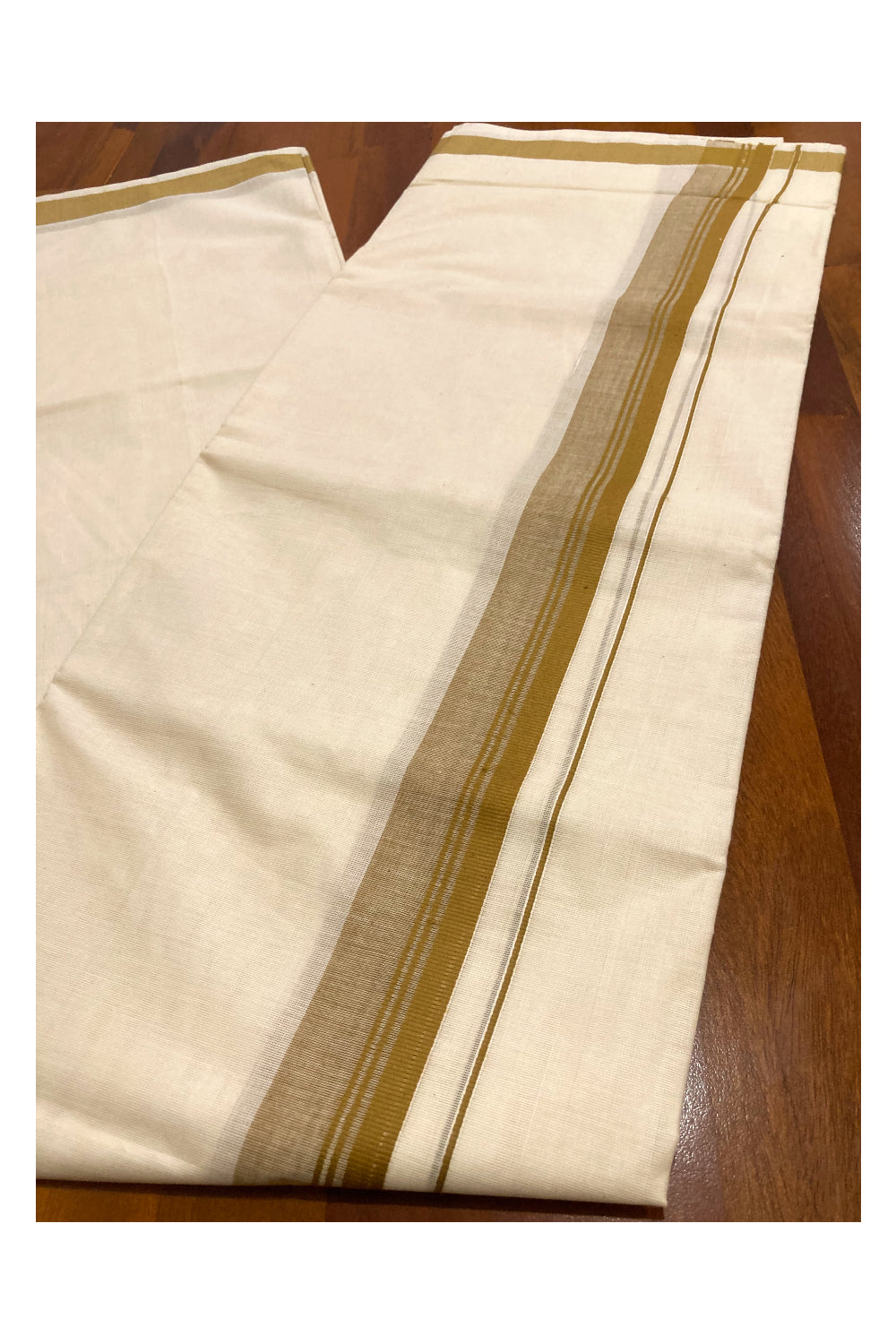 Off White Pure Cotton Double Mundu with Brown Border (South Indian Dhoti)