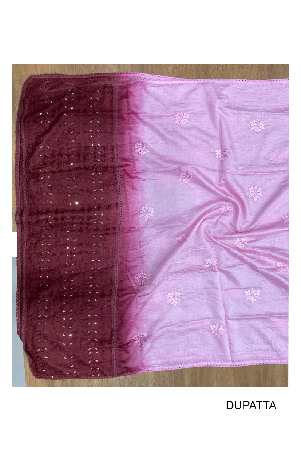 Southloom™ Semi Tussar Churidar Salwar Suit Material in Maroon and Thread Work in Yoke Portion