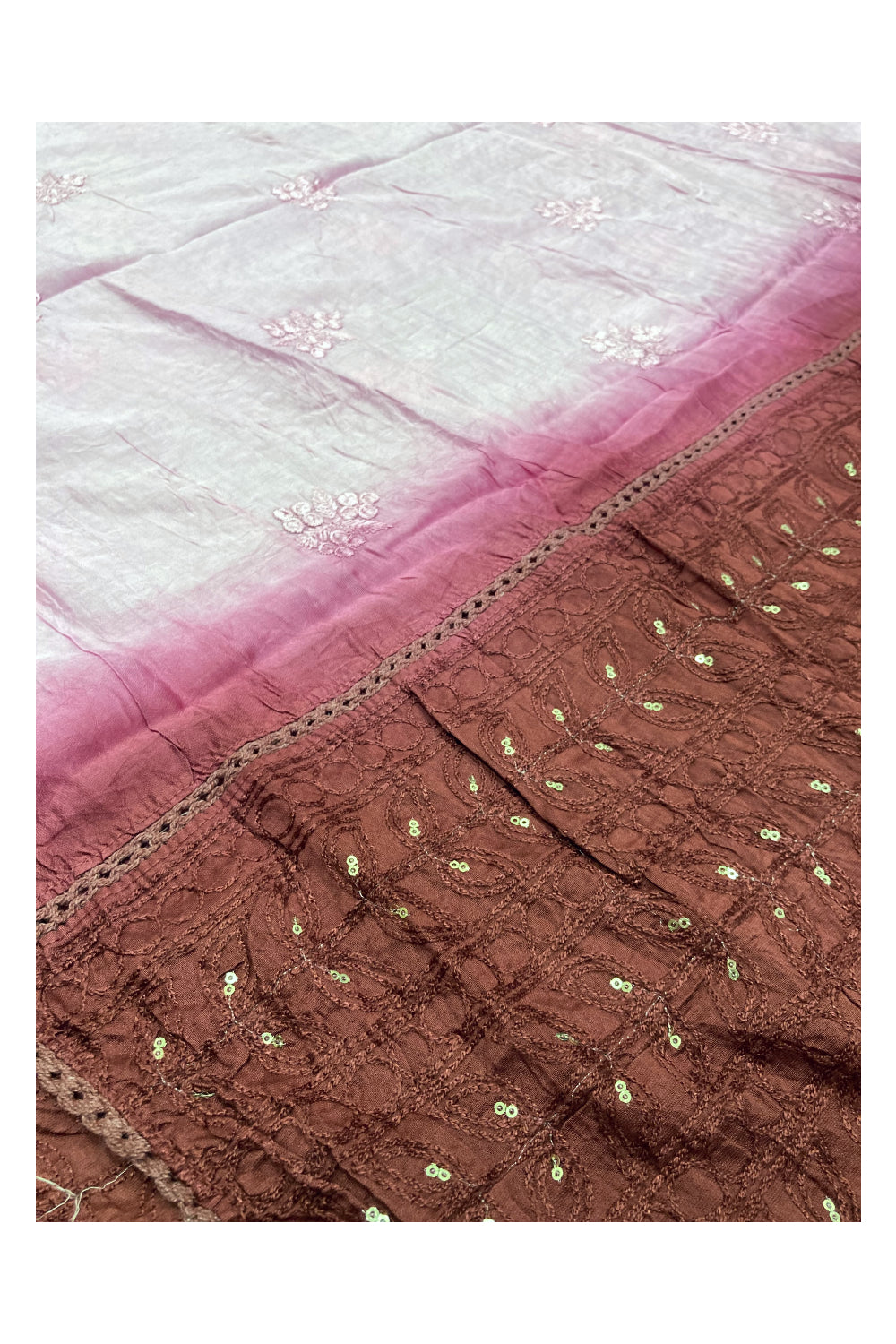 Southloom™ Semi Tussar Churidar Salwar Suit Material in Maroon and Thread Work in Yoke Portion