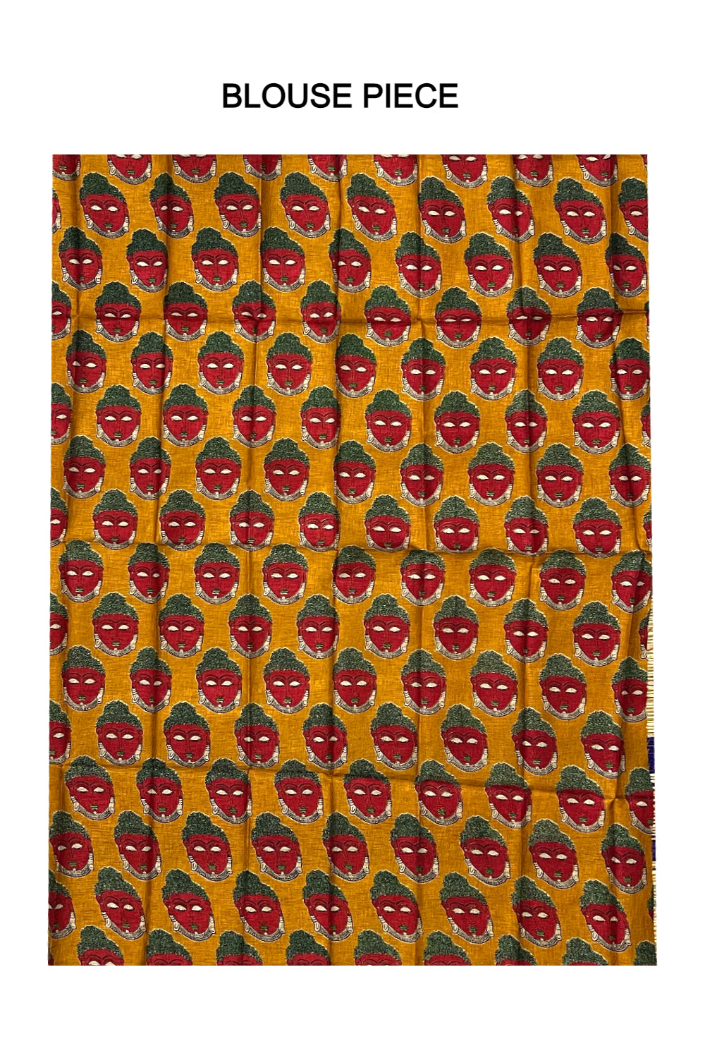 Kerala Pure Cotton Fusion Art Orange Buddha Face Printed Kasavu Saree with Printed Blouse Piece