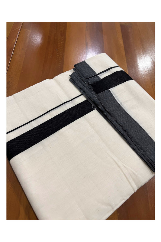 Off White Pure Cotton Double Mundu with Black Kara (South Indian Kerala Dhoti)