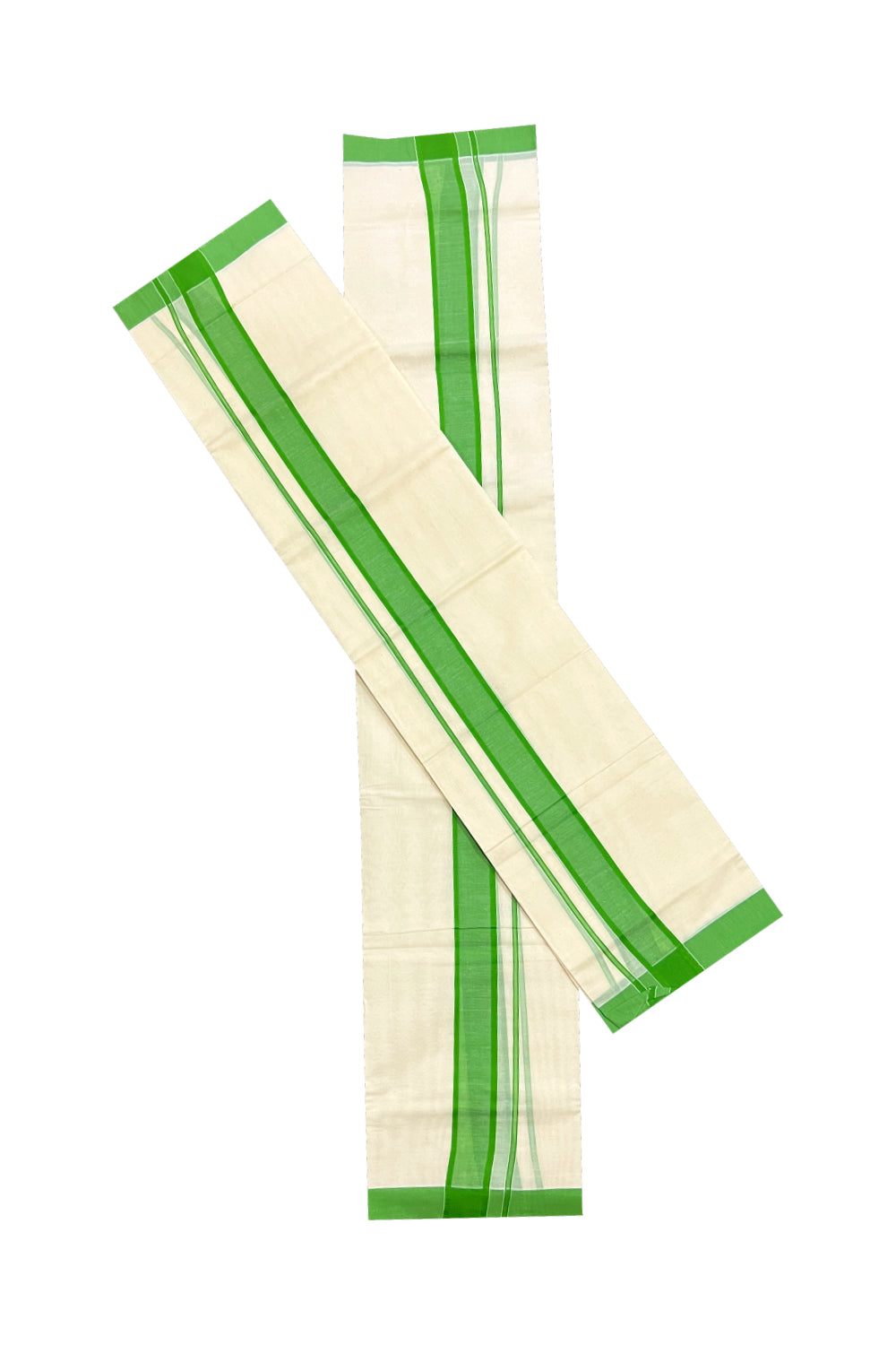 Kerala Cotton Mundum Neriyathum Single (Set Mundu) with Light Green Border