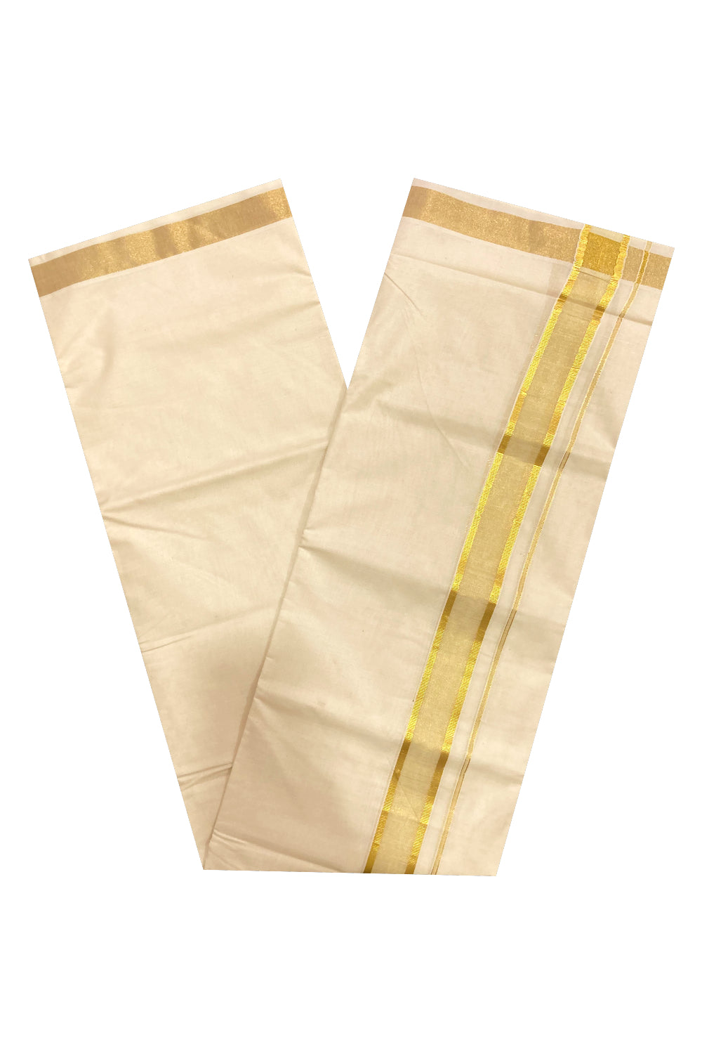 Off White Pure Cotton Double Mundu with Kasavu  Border (South Indian Dhoti)