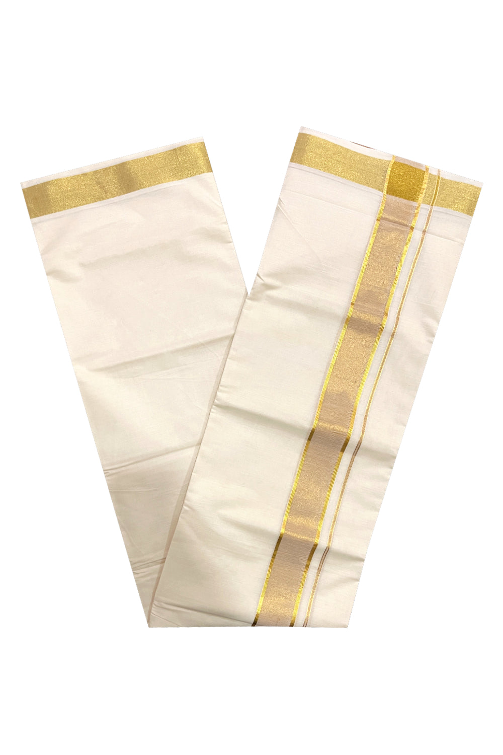 Pure Cotton Off White Double Mundu with Golden Tissue Border (South Indian Dhoti)