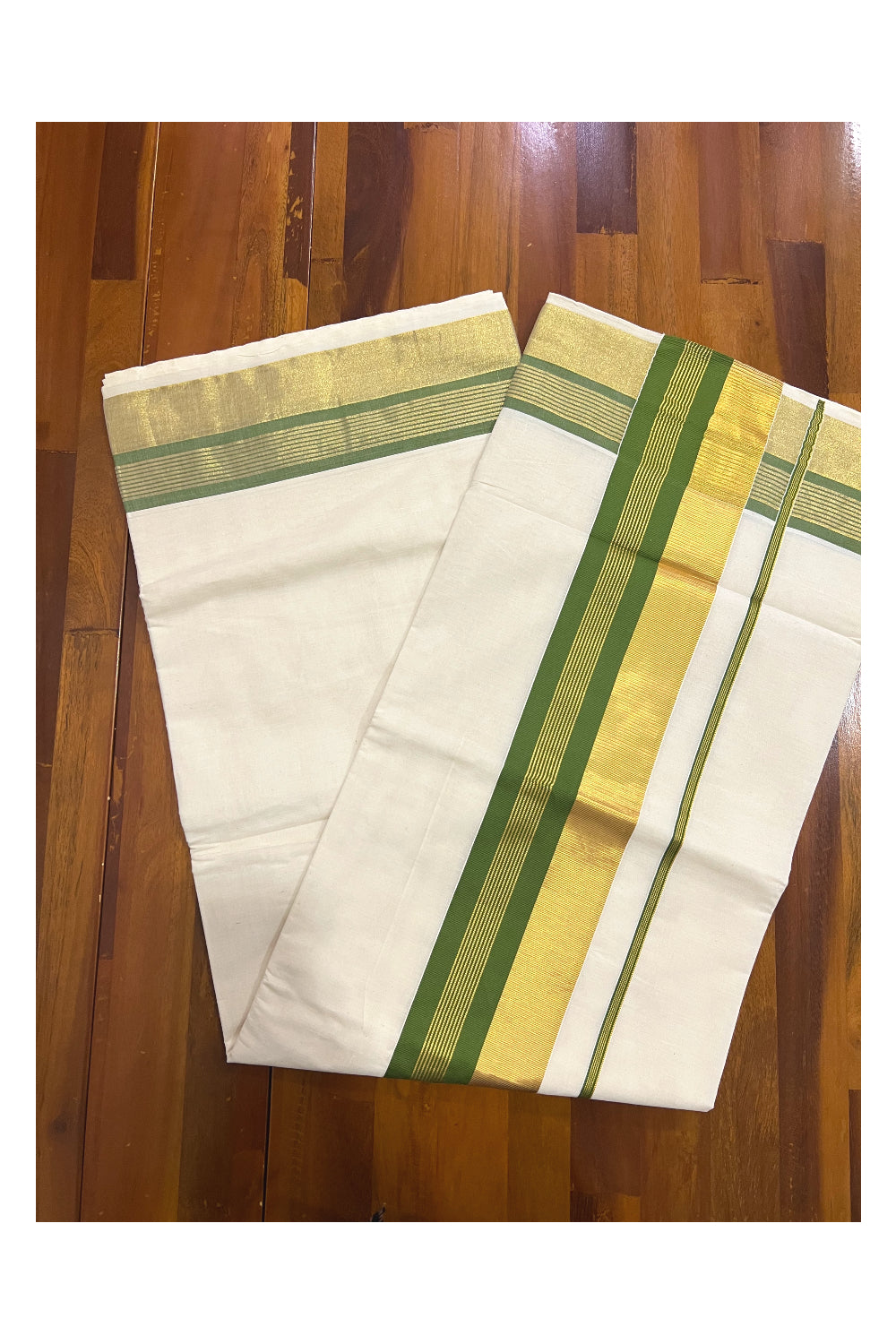 Pure Cotton Kerala Saree with Kasavu and Green Border