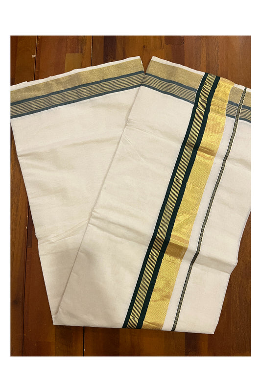 Southloom Pure Cotton Kerala Saree with Kasavu and Green Border