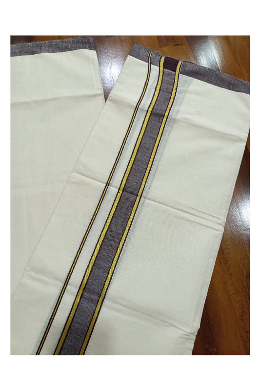 Kerala Double Mundu with Kasavu and Brown Kara (South Indian Dhoti)