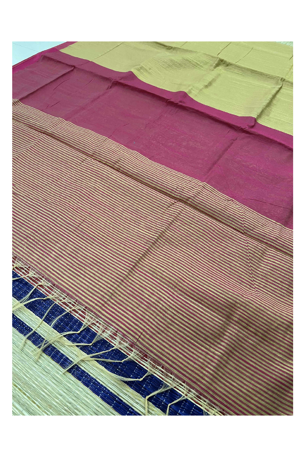 Southloom Kosa Pastel Yellow Saree with Magenta Designer Pallu