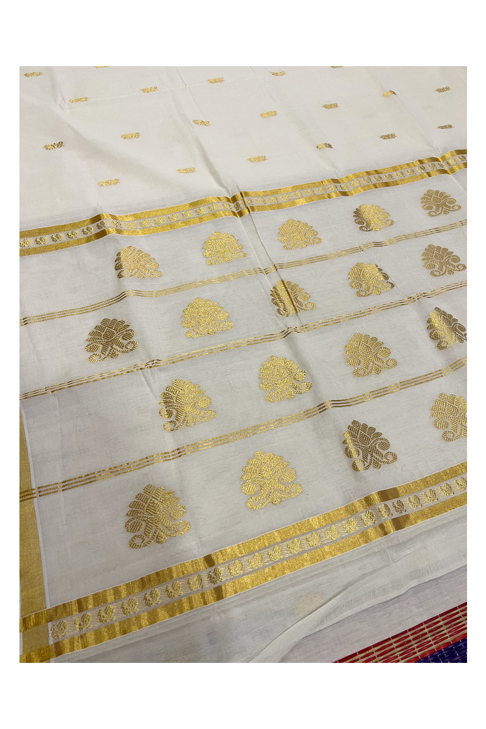 Southloom™ Original Handloom Cotton Kasavu Heavy Woven Work Saree