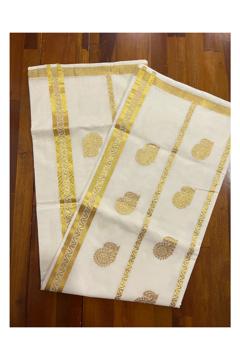 Southloom™ Original Handloom Cotton Kasavu Heavy Woven Work Saree