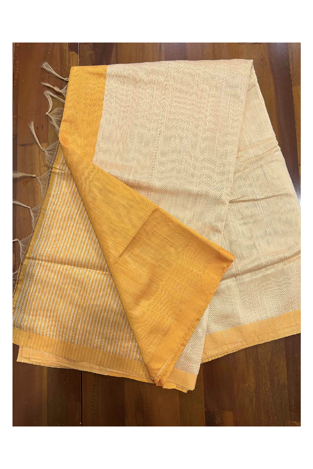 Southloom Kosa Cream Saree with Yellow Designer Pallu