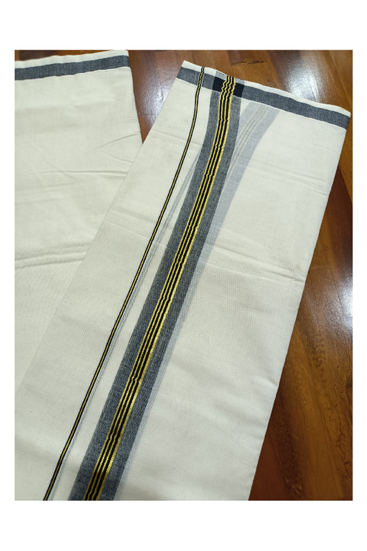 Kerala Double Mundu with Kasavu and Black Kara (South Indian Dhoti)