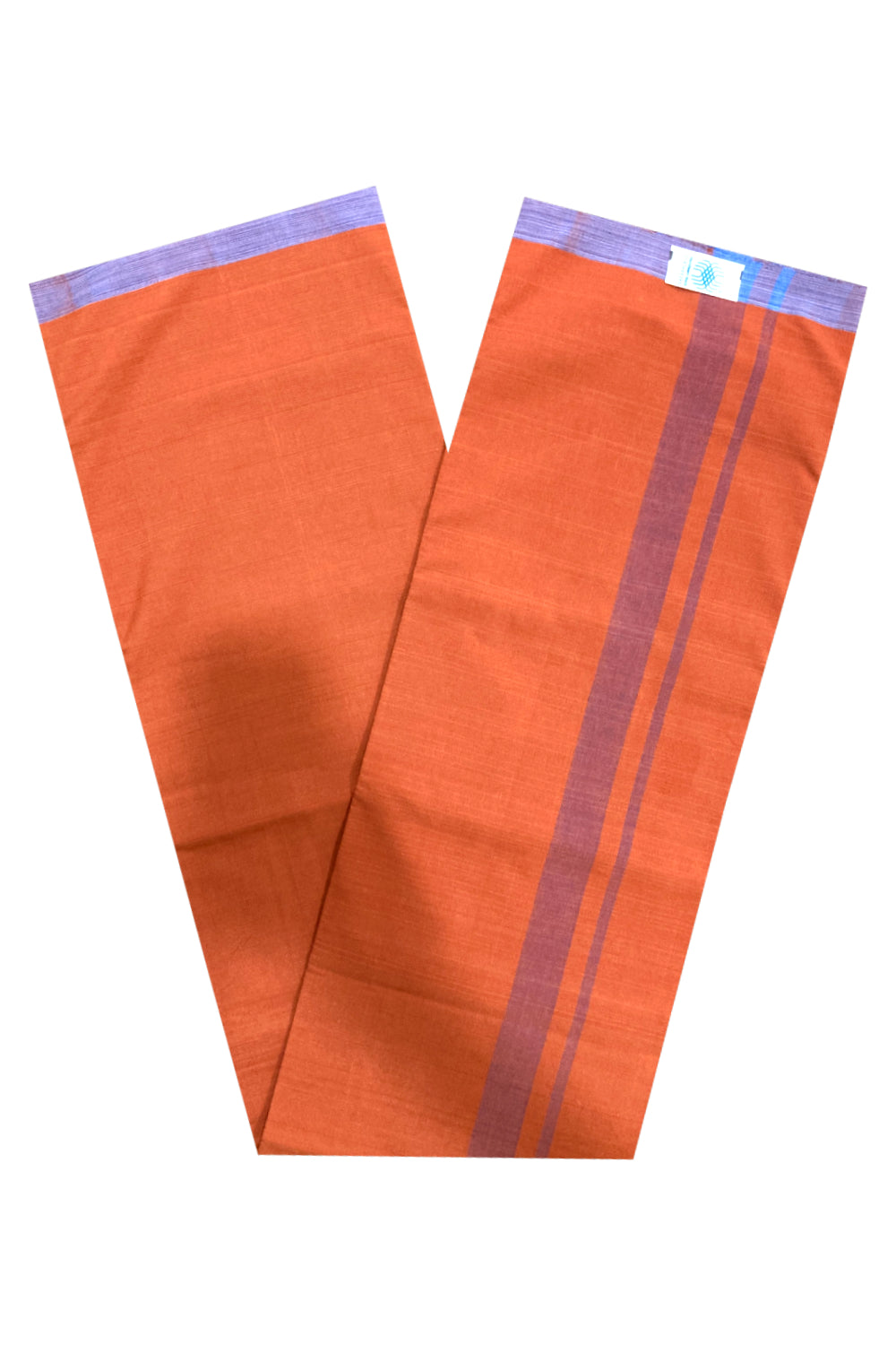 Southloom Premium Handloom Dark Orange Solid Single Mundu (Lungi) with Blue Border