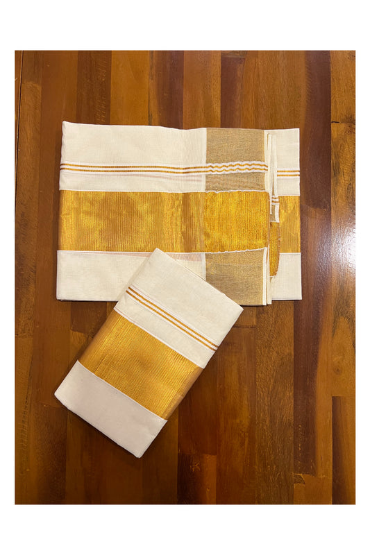 Kerala Cotton Plain Single Set Mundu (Mundum Neriyathum) with Half Fine Dark Kasavu Border 3 inches