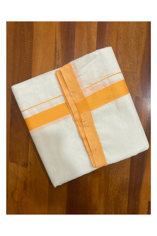 Off White Pure Cotton Double Mundu with Orange Border (South Indian Dhoti)