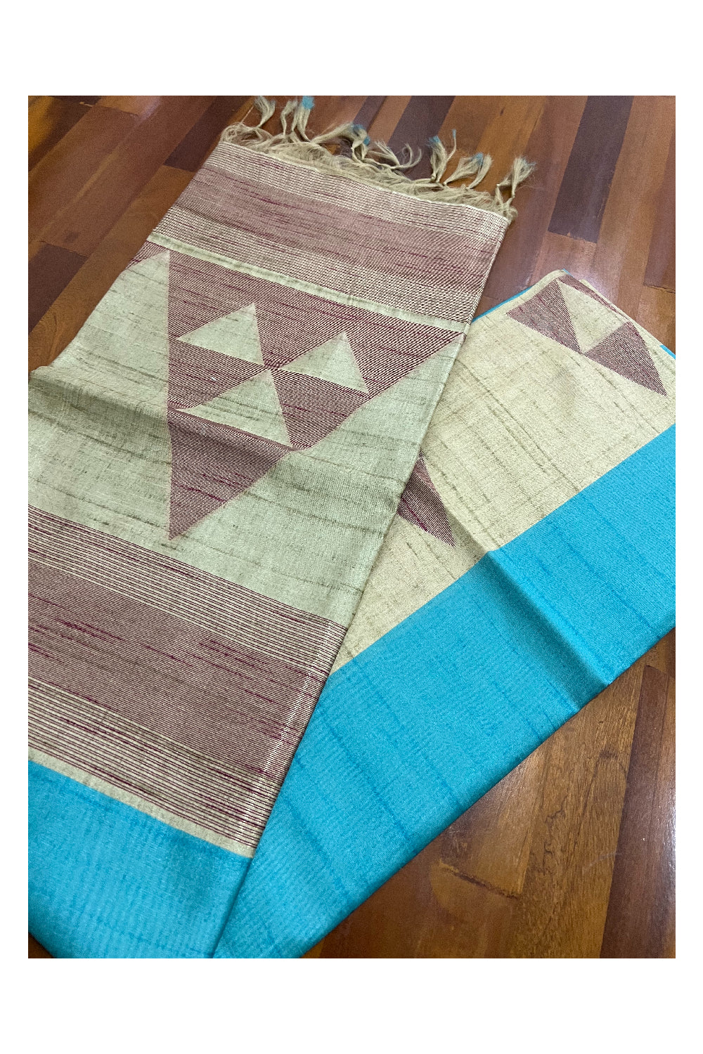 Southloom Light Blue Semi Tussar Saree with Light Brown Designer Pallu