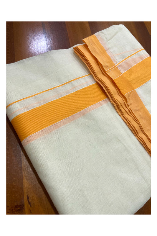 Off White Pure Cotton Double Mundu with Orange Border (South Indian Dhoti)