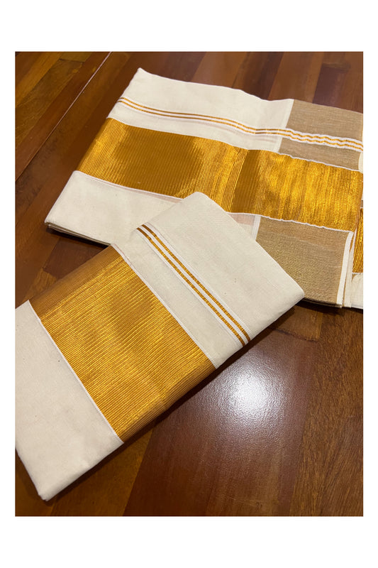 Kerala Cotton Plain Single Set Mundu (Mundum Neriyathum) with Half Fine Dark Kasavu Border 3 inches