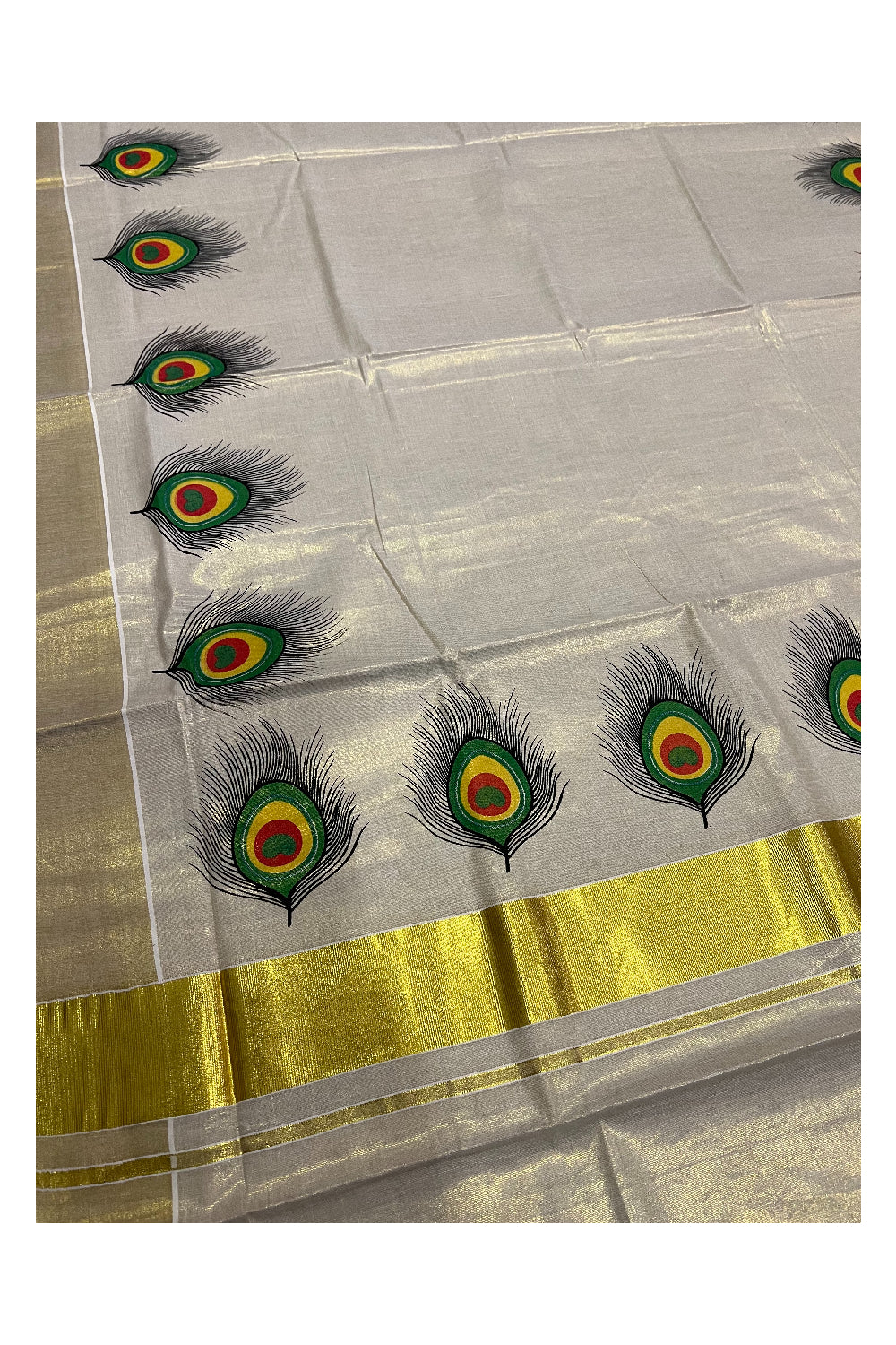 Peacock Blue Feather Cotton Set Saree | HARADHI