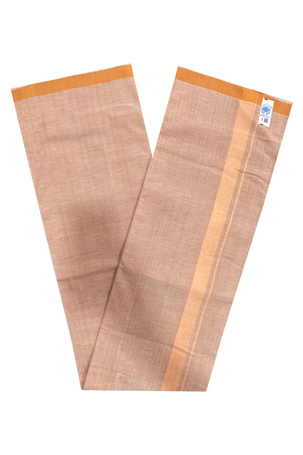 Southloom Premium Handloom Beige Solid Single Mundu (Lungi) with Orange Border