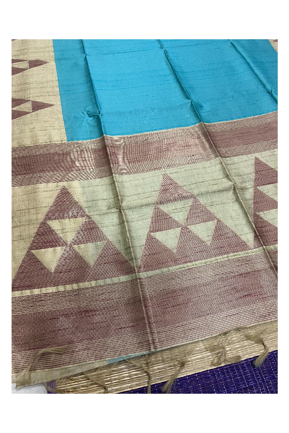 Southloom Light Blue Semi Tussar Saree with Light Brown Designer Pallu