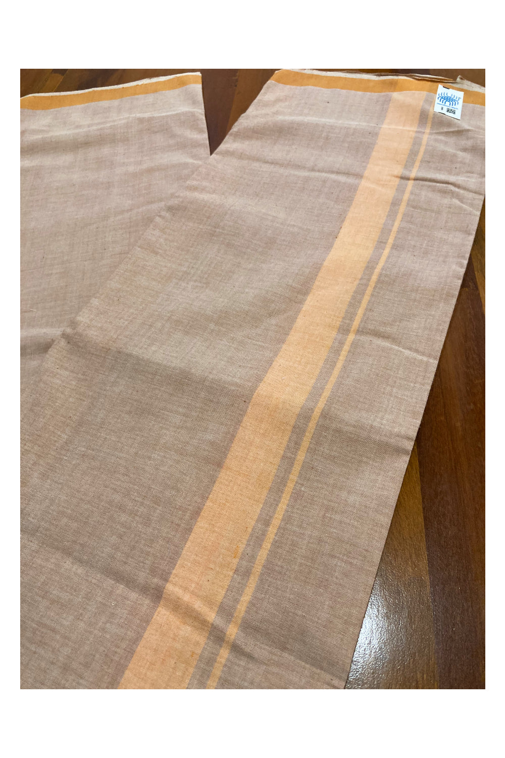 Southloom Premium Handloom Beige Solid Single Mundu (Lungi) with Orange Border