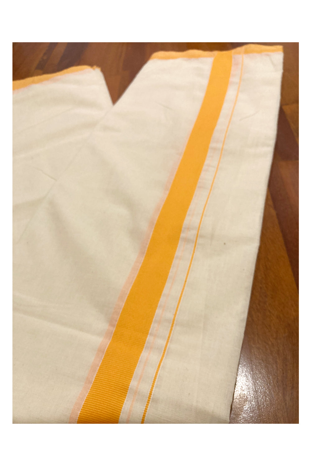 Off White Pure Cotton Double Mundu with Orange Border (South Indian Dhoti)