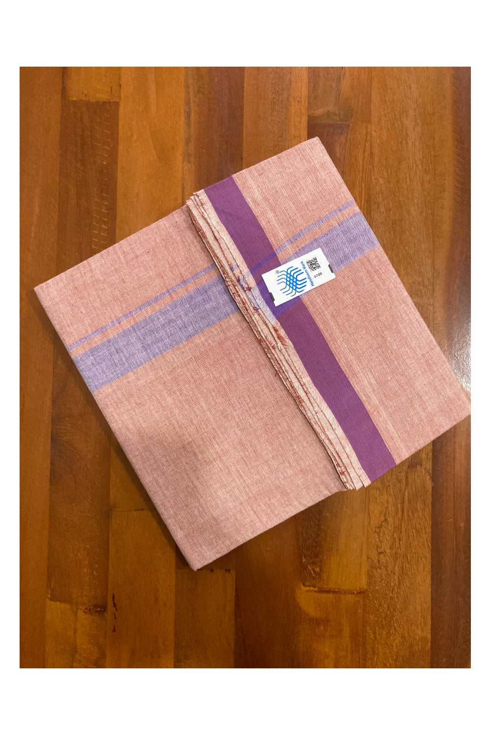 Southloom Premium Handloom Red Shaded Single Mundu (Lungi) with Violet Border