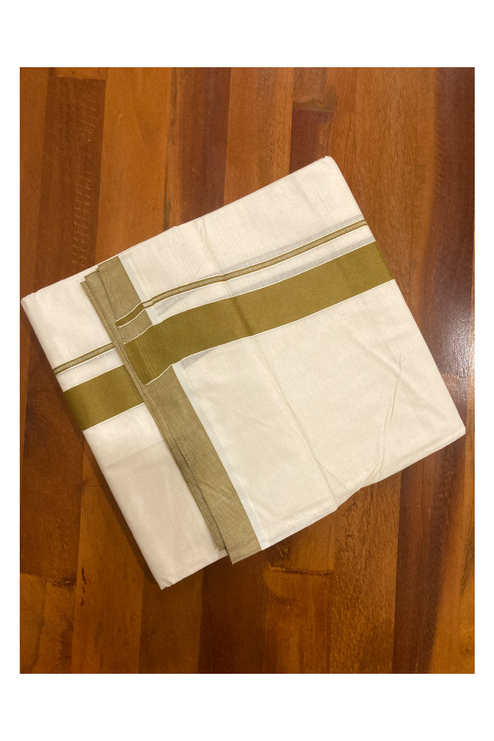 Off White Pure Cotton Double Mundu with Brown Border (South Indian Dhoti)