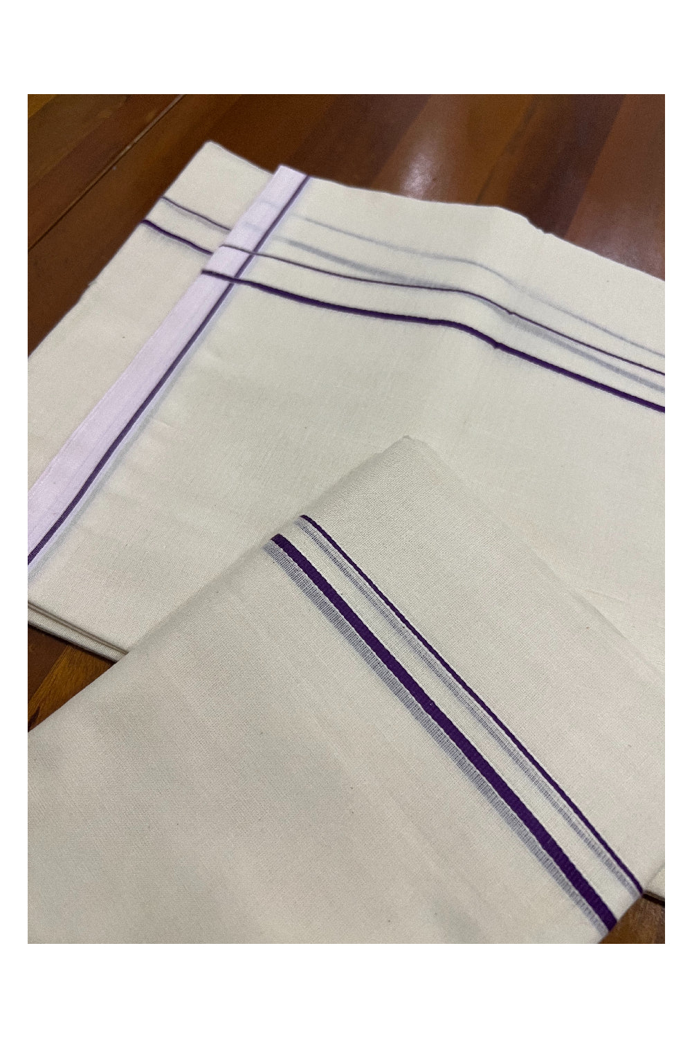 Kerala Cotton Mundum Neriyathum Single (Set Mundu) with Violet Eerkkil Kara